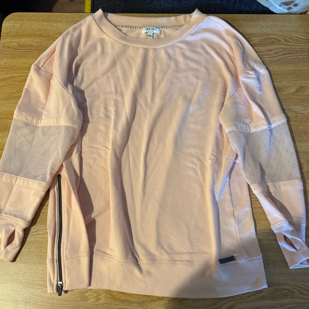 Pink Long Sleeve Top with Mesh Accents